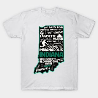 Jasper Indiana cute map Indianapolis, Fort Wayne, Evansville, Carmel, South Bend, Fishers T-Shirt